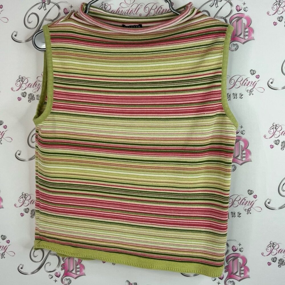 mac & jac tank top turtleneck stripes green y2k Multicolor Striped Tank Top
